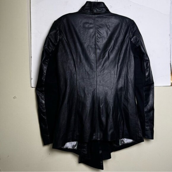 Daniel Leather Open Shawl Collar Jacket Blazer Ties Ribbed Stretch Sides Pockets - Picture 4 of 16